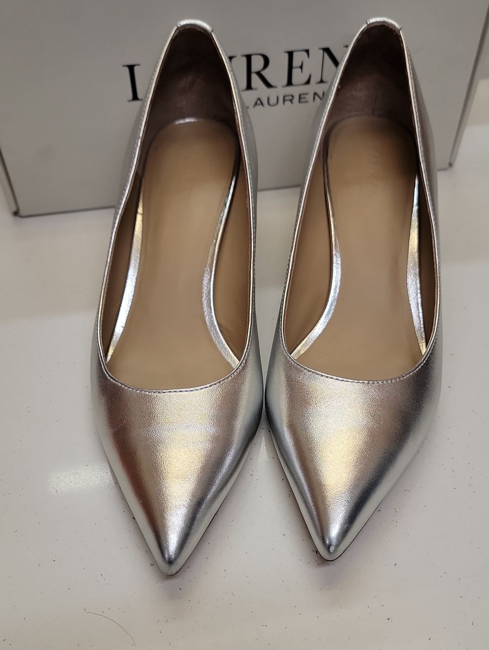 Lauren Ralph Lauren Adrienne Metallic Silver Nappa Leather Pumps - 8.5 B
